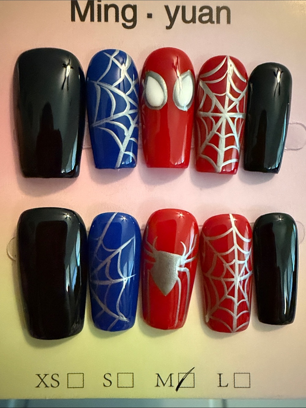 Spider man Themed handmade acrylic Press-On Nail Set - Red, Blue, Black